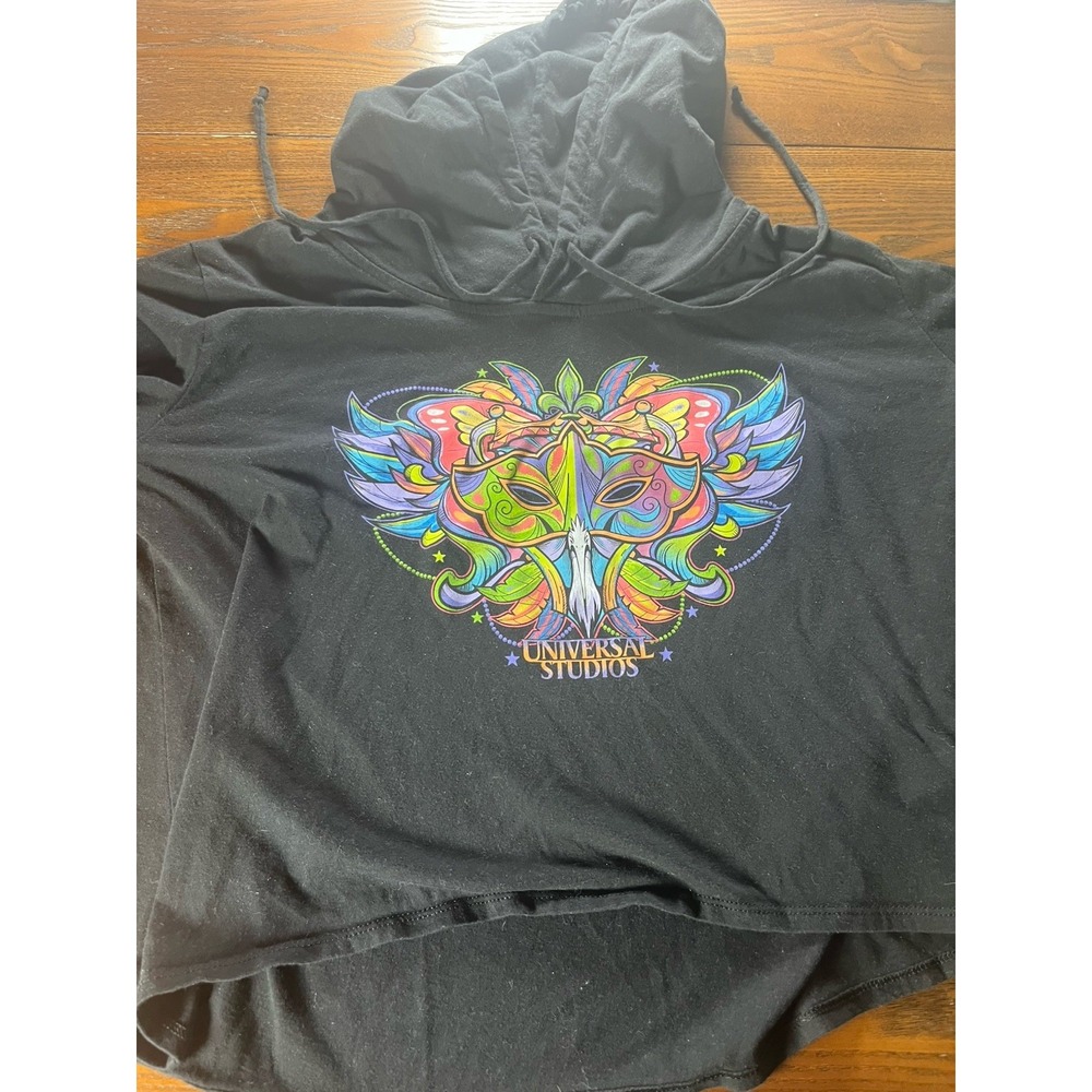 Universal Studios Mardi Gras Black Large Crop Pullover Sweatshirt Hoodie